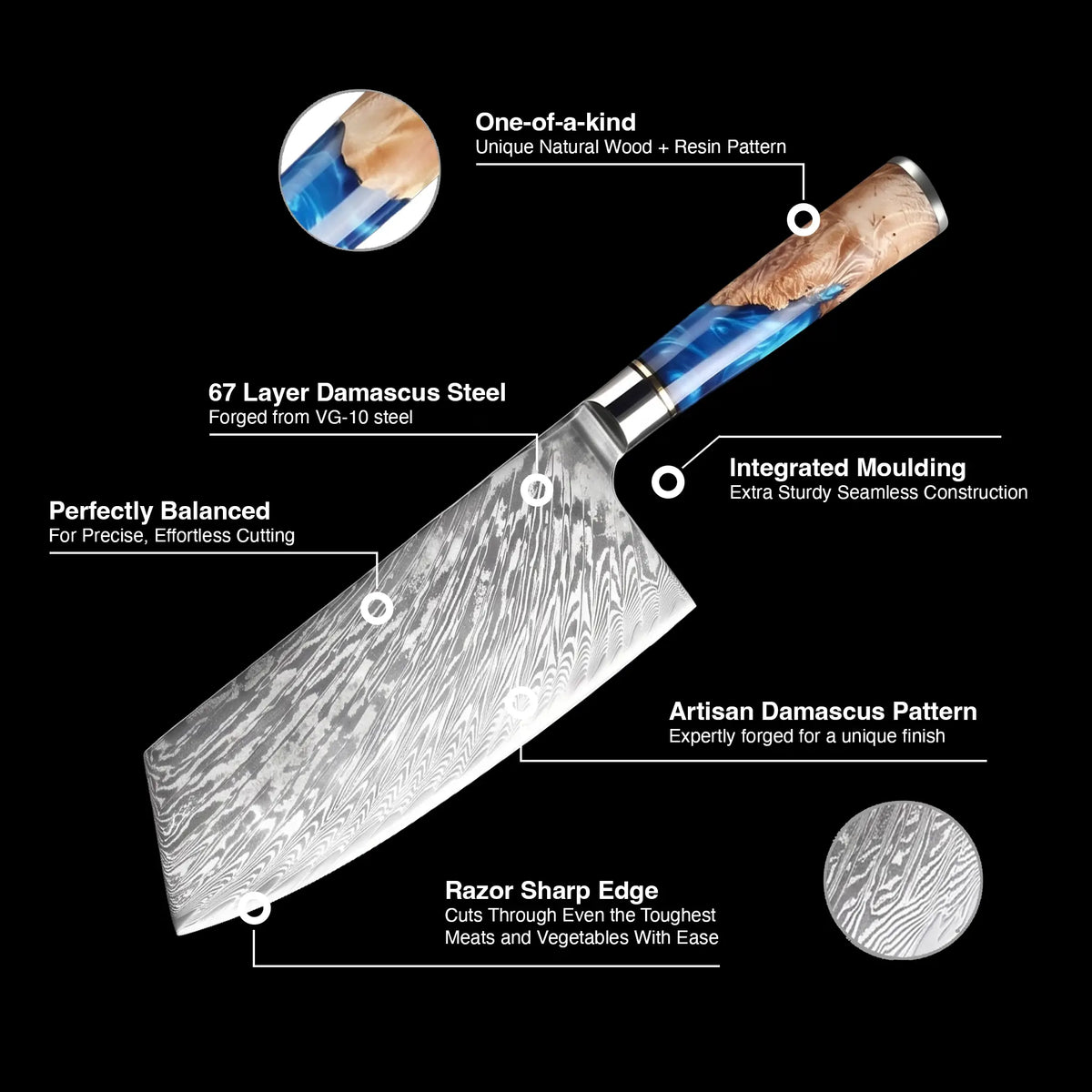 Japanese Damascus VG-10 Steel 7" Cleaver