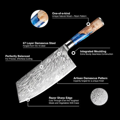 Japanese Damascus VG-10 Steel 7" Cleaver